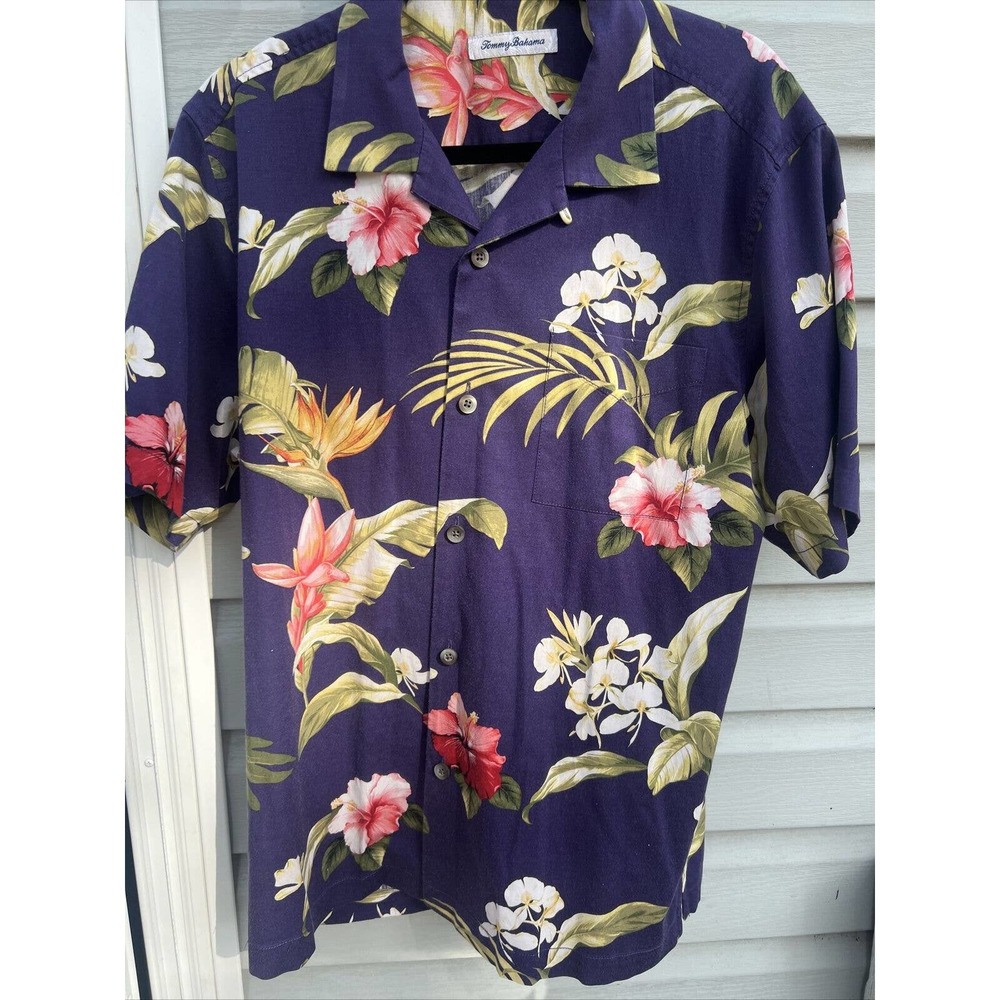 Tommy Bahama Purple Colorful Silk Floral CAMP SHIRT Medium